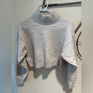 Aritzia Wilfred Free Cropped Light Gray Harper Turtleneck Sweater Size M Merino